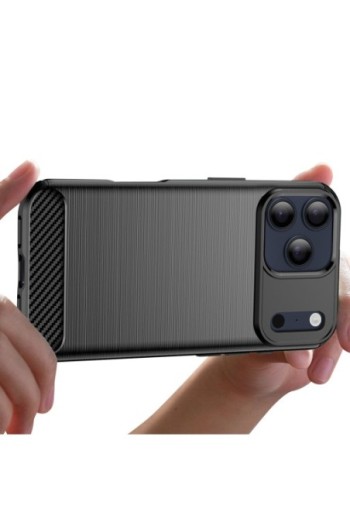 Cover Carbonio Silicone Flessibile antiurto p. iPhone 17 Pro Max - Nera