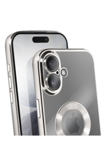 Cover in Silicone per iPhone 17 con Protezione Fotocamera - Trasparente Bordo Cromato Argento