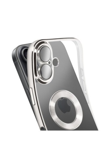 Cover in Silicone per iPhone 17 con Protezione Fotocamera - Trasparente Bordo Cromato Argento