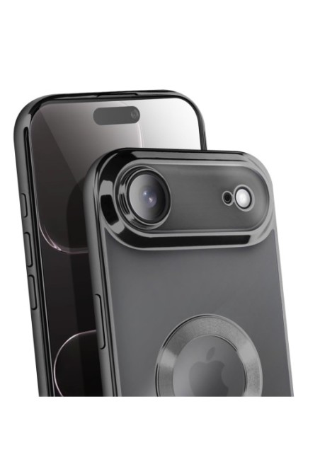 Cover in silicone per iPhone Air con fotocamera protetta - Trasparente Bordo Cromato Nero