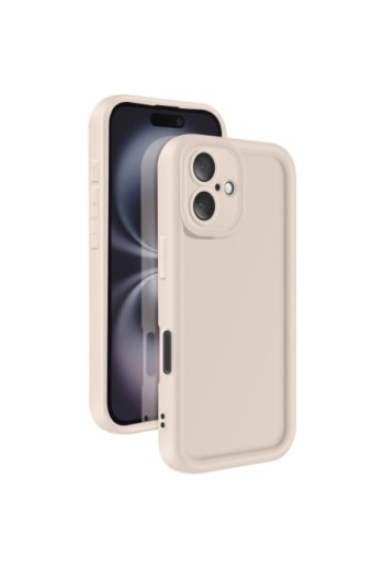 Custodia Soft Touch iPhone 16 Silicone Beige con Bordi Rialzati