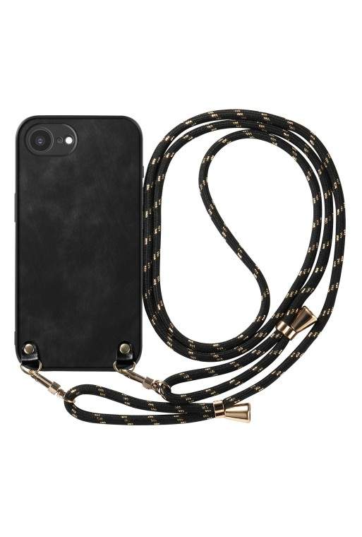 Custodia con Cordino iPhone 16e Elegante Nero Vintage