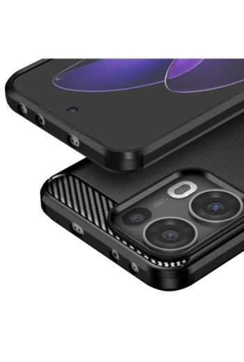 Cover Carbonio in Silicone Morbido Nero per Oppo Reno 13 Pro