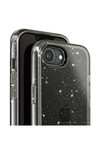 Custodia Flessibile Glitterata Nera Traslucida per iPhone 16