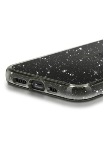 Custodia Flessibile Glitterata Nera Traslucida per iPhone 16