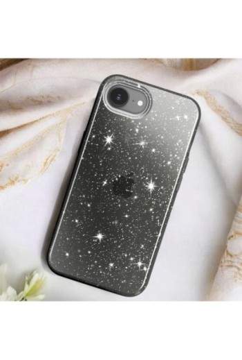 Custodia Flessibile Glitterata Nera Traslucida per iPhone 16