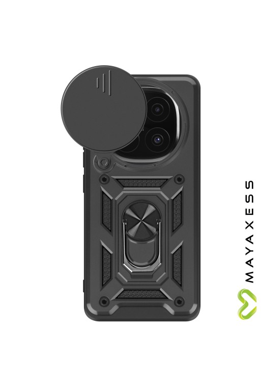 Custodia antiurto nera con anello magnetico Mayaxess per Xiaomi Redmi Note 14 Pro e 14 Pro Plus