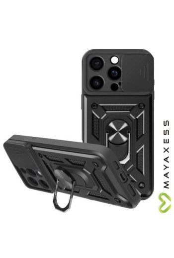 Cover con anello iPhone 16 Pro Antiurto con copertura della fotocamera Nero Mayaxess