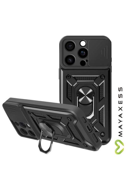 Cover con anello iPhone 16 Pro Antiurto con copertura della fotocamera Nero Mayaxess