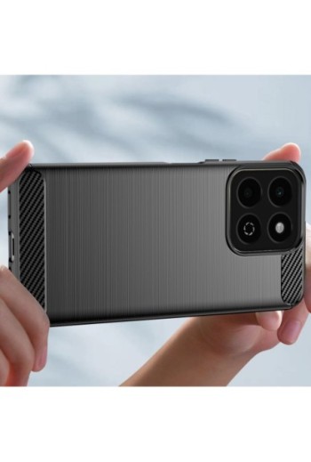 Cover Honor 200 Smart Silicone Design carbonio spazzolato Nero