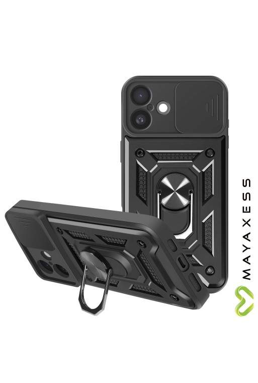 Cover con anello iPhone 16 Antiurto con copertura della fotocamera Nero Mayaxess