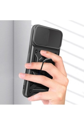 Cover con anello iPhone 16 Antiurto con copertura della fotocamera Nero Mayaxess