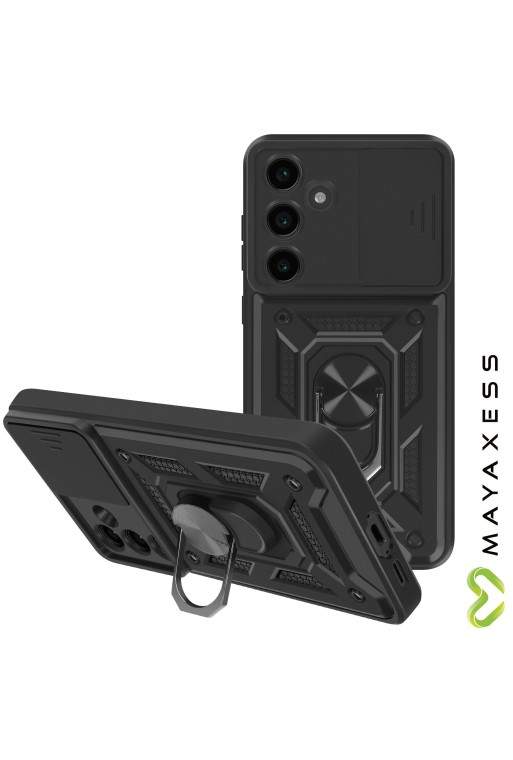 Cover con anello Samsung Galaxy S24 FE Antiurto con copertura della fotocamera Nero Mayaxess