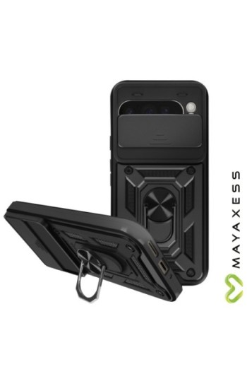 Cover con anello Google Pixel 9 Pro XL Antiurto con copertura per fotocamera Nero Mayaxess