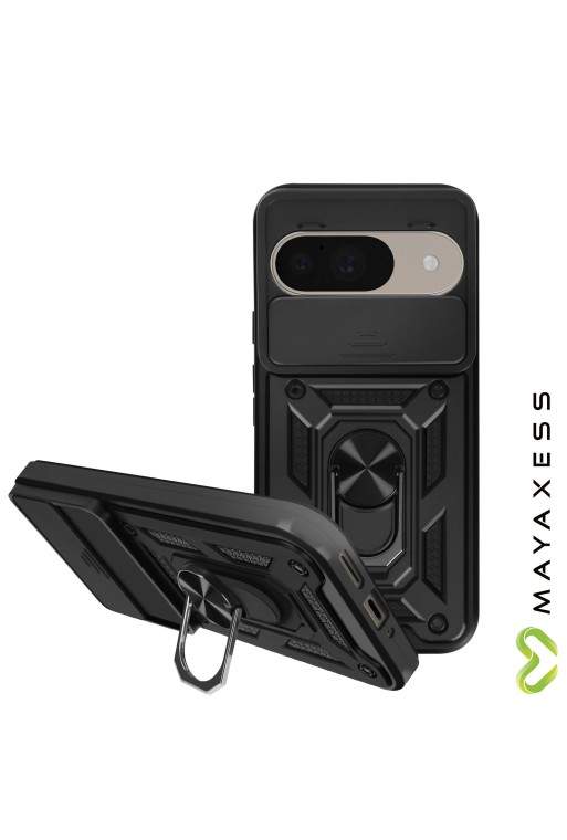Cover con anello Google Pixel 9 Pro / 9 Antiurto con copertura per fotocamera Nero Mayaxess