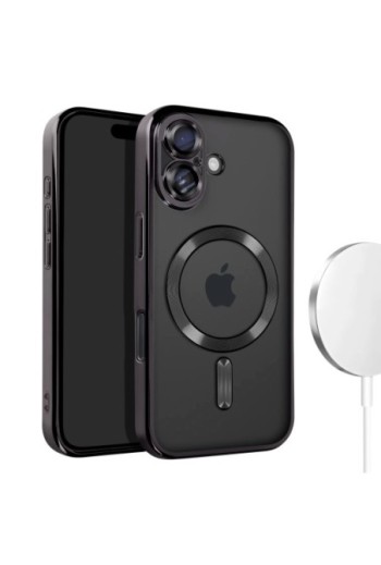 Cover MagSafe per iPhone 16 Plus in silicone - bordo cromato nero