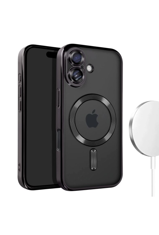 Cover MagSafe per iPhone 16 Plus in silicone - bordo cromato nero