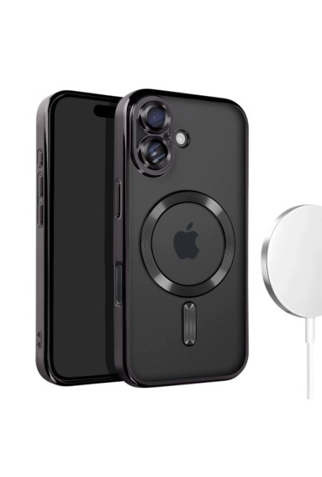 Cover MagSafe per iPhone 16 Plus in silicone - bordo cromato nero