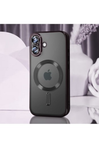Cover MagSafe per iPhone 16 Plus in silicone - bordo cromato nero