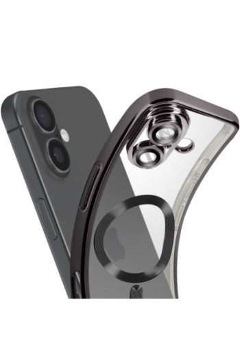 Cover MagSafe per iPhone 16 Plus in silicone - bordo cromato nero