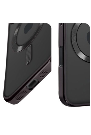 Cover MagSafe per iPhone 16 Plus in silicone - bordo cromato nero
