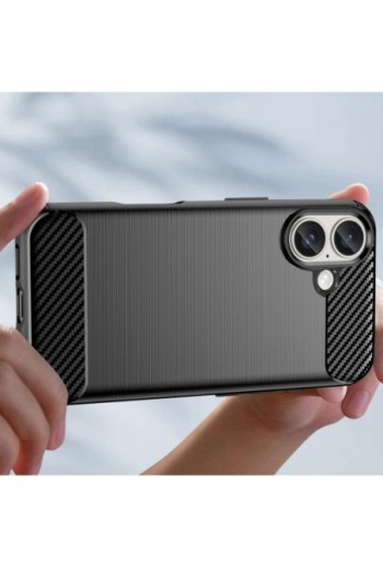 Cover per iPhone 16 Plus antiurto - design carbonio spazzolato nera