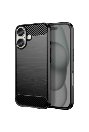 Cover per iPhone 16 Plus antiurto - design carbonio spazzolato nera