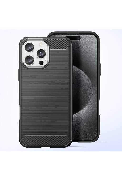 Cover per iPhone 16 Pro Max antiurto - design carbonio spazzolato nera