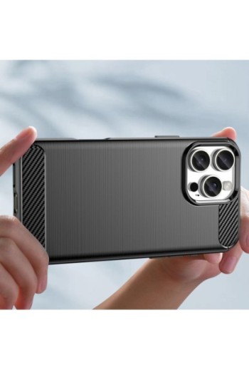 Cover per iPhone 16 Pro Max antiurto - design carbonio spazzolato nera