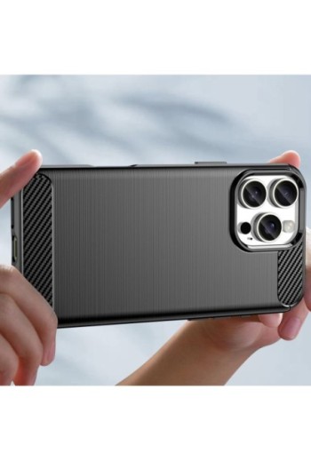 Cover per iPhone 16 Pro antiurto - design carbonio spazzolato nera