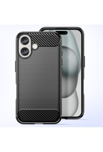 Cover per iPhone 16 antiurto - design carbonio spazzolato nera