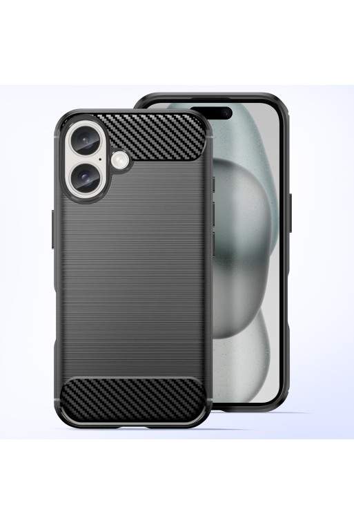 Cover per iPhone 16 antiurto - design carbonio spazzolato nera