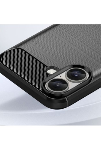 Cover per iPhone 16 antiurto - design carbonio spazzolato nera