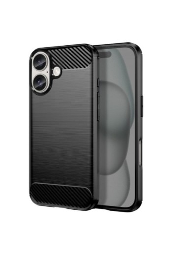 Cover per iPhone 16 antiurto - design carbonio spazzolato nera
