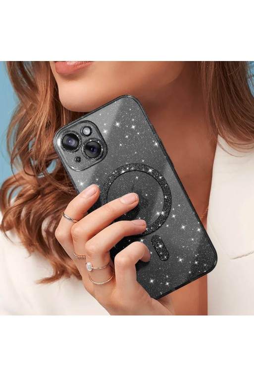 Cover MagSafe per iPhone 15 silicone glitterato - nero traslucido