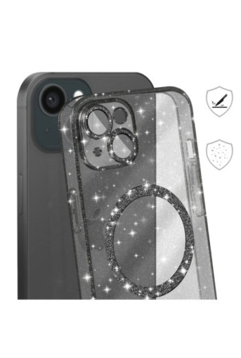 Cover MagSafe per iPhone 15 silicone glitterato - nero traslucido