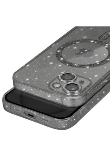 Cover MagSafe per iPhone 15 silicone glitterato - nero traslucido
