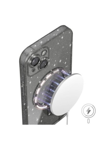 Cover MagSafe per iPhone 15 silicone glitterato - nero traslucido