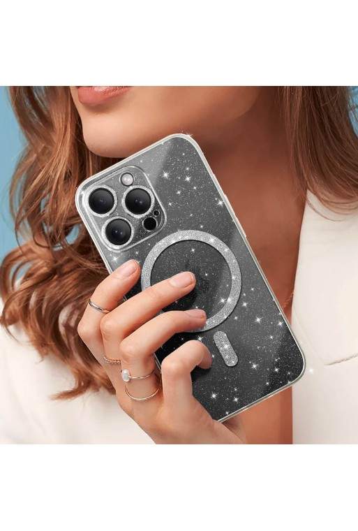 Cover MagSafe per iPhone 15 Pro Max silicone glitterato - trasparente