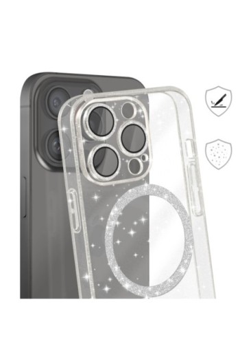 Cover MagSafe per iPhone 15 Pro Max silicone glitterato - trasparente