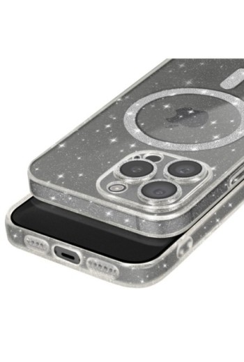 Cover MagSafe per iPhone 15 Pro Max silicone glitterato - trasparente