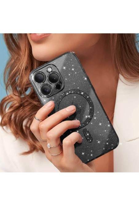 Cover MagSafe per iPhone 15 Pro Max silicone glitterato - nero traslucido