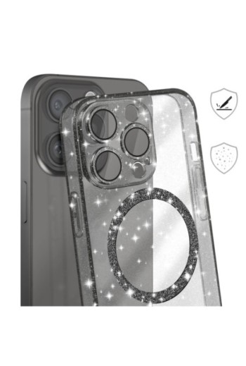 Cover MagSafe per iPhone 15 Pro Max silicone glitterato - nero traslucido