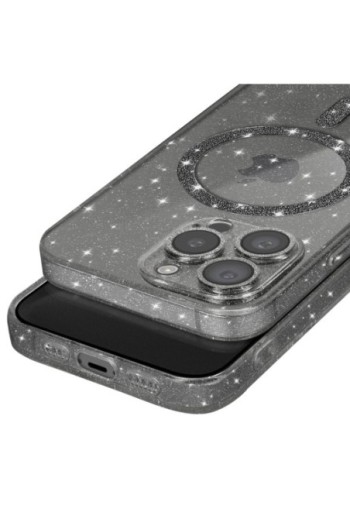 Cover MagSafe per iPhone 15 Pro Max silicone glitterato - nero traslucido