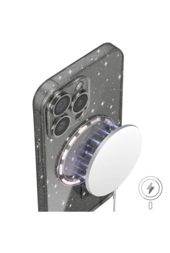 Cover MagSafe per iPhone 15 Pro Max silicone glitterato - nero traslucido