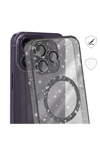 Cover MagSafe per iPhone 14 Pro Max silicone glitterato - nero traslucido