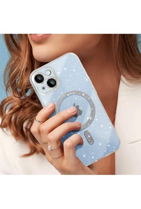Cover MagSafe per iPhone 14 silicone glitterato - trasparente