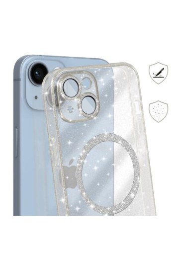 Cover MagSafe per iPhone 14 silicone glitterato - trasparente