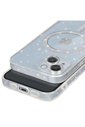 Cover MagSafe per iPhone 14 silicone glitterato - trasparente