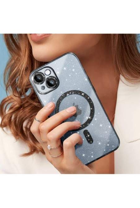 Cover MagSafe per iPhone 14 silicone glitterato - nero traslucido
